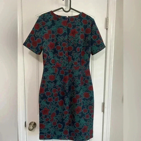 J.Crew Factory Blue Burgundy Floral Print Short Sleeve Sheath Dress Size 6 - Picture 4 of 7